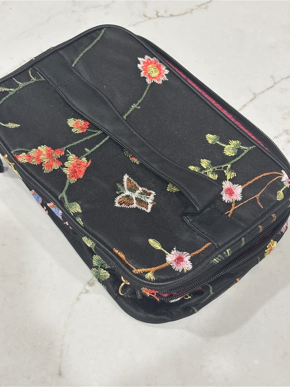 Black Floral Embroidered Travel Organizer Bag